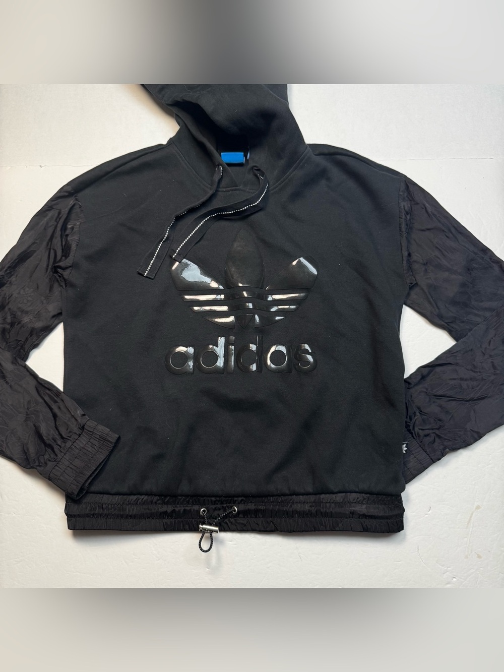 Rare adidas Originals Cropped Hoodie In Black, Contrast Floral Sleeves Size: S